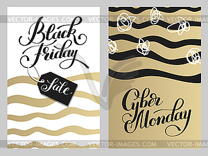 Black friday and cyber monday design on gold brush - vector clipart