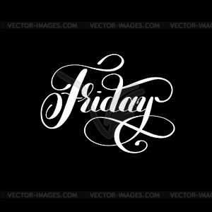 Friday day of week handwritten white ink calligraph - vector image