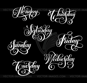 Day of week collection Monday, Tuesday, Wednesday, - vector clip art