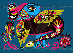 Ethnic fantastic animal doodle design in karakoko - vector clipart