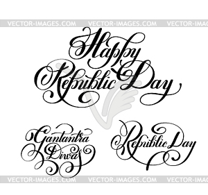 Happy Republic Day handwritten ink lettering set - vector image