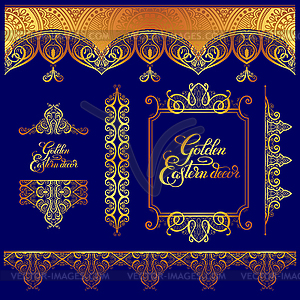 Set of floral golden eastern decor frame elements, - vector clip art