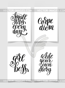 Set of four black and white handwritten lettering - vector clipart / vector image