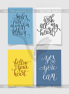 Set of four bright colors handwritten lettering - vector clipart