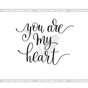 You are my heart handwritten calligraphy lettering - vector image