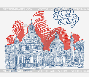 Original digital drawing of Rome Italy cityscape - vector image