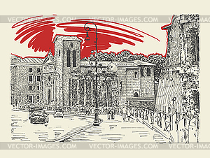 Original sketch hand drawing of Rome Italy famous - vector clip art