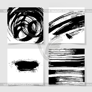 Set of four black ink brushes grunge pattern, hand - vector image