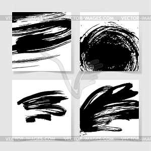 Set of four black ink brushes grunge pattern, hand - vector clipart