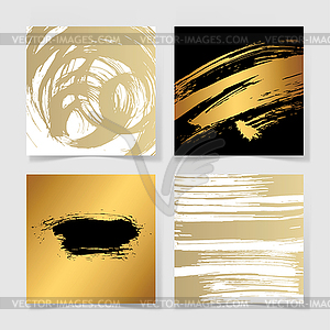 Набор из четырех кистей черный и золотой чернил гранж Squar - изображение в векторе