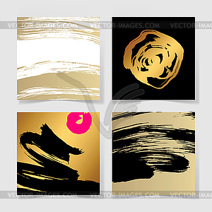 Набор из четырех кистей черный и золотой чернил гранж Squar - векторное изображение EPS