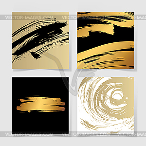 Set of four black and gold ink brushes grunge squar - vector image