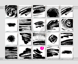 Set of 20 black ink brushes grunge square pattern - vector clipart