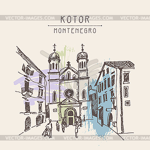 Sketch drawing of Church of Saint Tryphon in Kotor - vector clip art