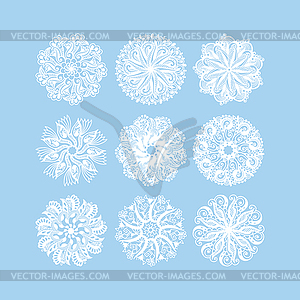 Christmas snowflake decoration set on blue - vector image