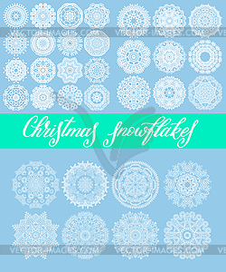 Christmas snowflake decoration set on blue - vector clipart