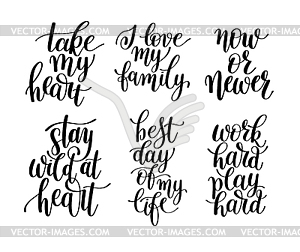 Set of 6 handwritten lettering positive quotes abou - vector image