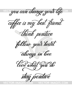 Black and white handwritten positive quote set, - vector image