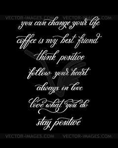 Black and white handwritten positive quote set, - vector image