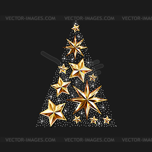 Gold stars christmas tree to winter holiday greetin - vector clip art