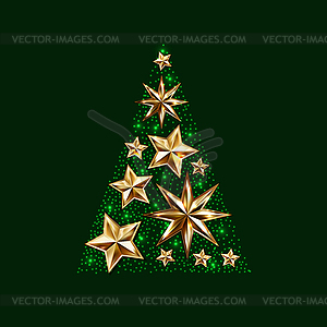 Gold stars christmas tree to winter holiday greetin - vector image