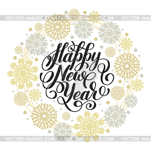 Happy New Year circle hand lettering logo - vector clipart