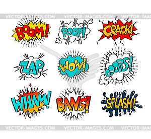 Collection of nine multicolored comic sound - vector image