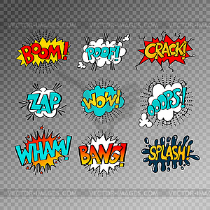 Collection of nine multicolored comic sound - vector clipart