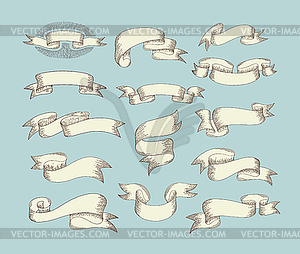 Hand drawing ribbon in engraving old vintage style - vector EPS clipart