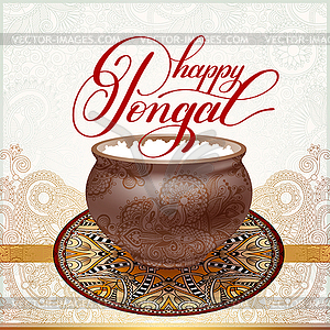 Happy pongal handwritten ink lettering inscription - vector clipart