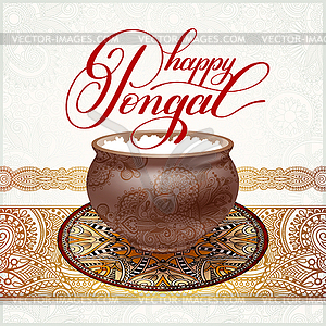 Happy pongal handwritten ink lettering inscription - stock vector clipart