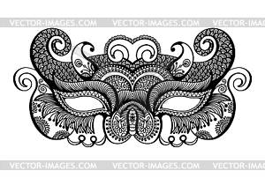 Черный штриховые венецианские карнавальные маски силуэт - векторное графическое изображение
