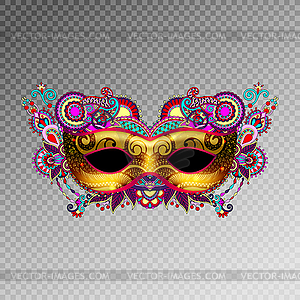 3d gold venetian carnival mask silhouette with - vector clipart