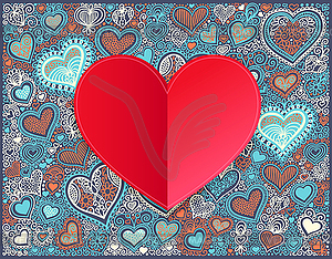 Valentines day red paper hand drawing on heart shap - vector clipart