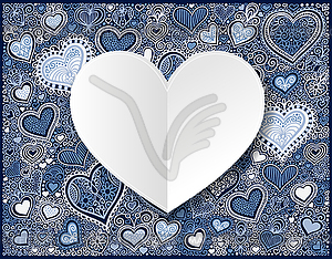 Valentines day white paper on hand drawing blue - vector clip art