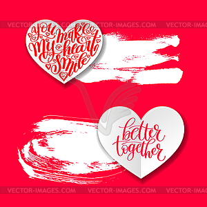 Love banner with heart origami paper lettering and - vector image