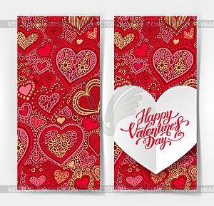 Valentines day calligraphy design on red paper - vector image