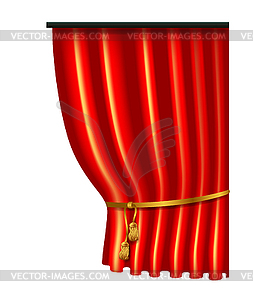 3d red luxury silk curtain, realistic interior - vector image