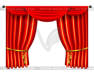 3d red luxury silk curtain, realistic interior - vector image