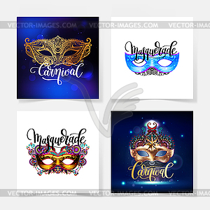 Set of four old venetian carnival mask - vector image