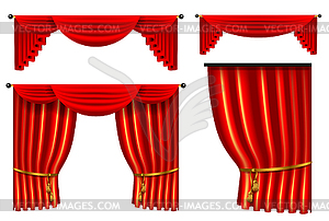 Set of 3d red luxury silk curtain, realistic - vector image