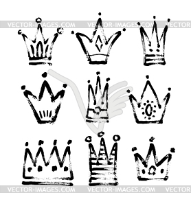 Set of 9 black and white sketch drawing princess an - vector image