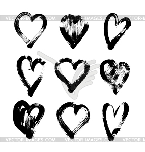 Brush stroke sketch drawing of hearts shape set to - vector clip art