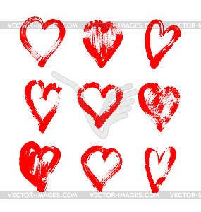 Brush stroke sketch drawing of hearts shape set to - vector image