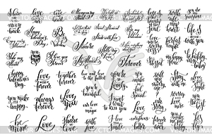 Set of 57 black and white hand written lettering - vector clip art