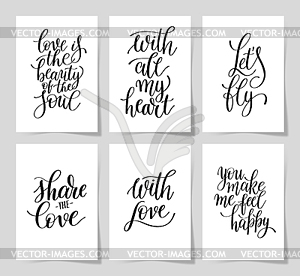 6 написанные от руки надписи положительная цитата о любви - векторное изображение клипарта