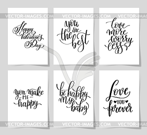 6 hand written lettering positive quote about love - vector clipart