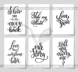 6 hand written lettering positive quote about love - white & black vector clipart