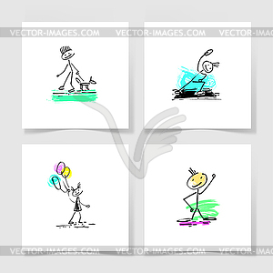 Set of four marker hand drawing sketch doodle - vector clipart