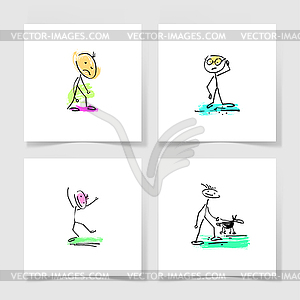 Set of four marker hand drawing sketch doodle - vector clip art